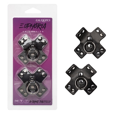 Euphoria Collection Black PU Coated Silicone O-Ring Pasties with Rivet Accents 3 Inch