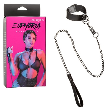 Euphoria Collection Collar With Chain Leash Black Velvet and Vegan Leather > Bondage Gear > Collars & Leashes - Tophatter Daily Deals