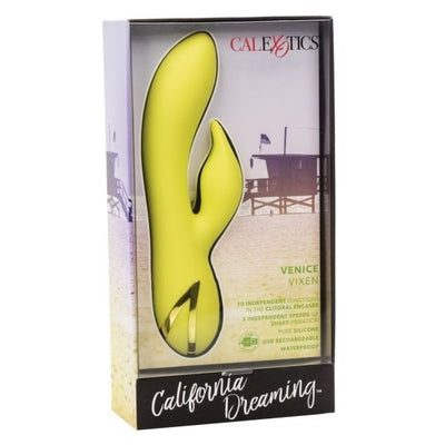 California Dreaming Venice Vixen Yellow Silicone Massager with 10 Vibration Functions and Waterproof Design > Vibrators > Ladies > Rabbit - Tophatter Daily Deals