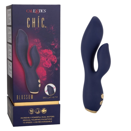 Chic Blossom Navy Blue Flexible Silicone Dual Motor Vibrator with Gold Accents, 10 Speeds, Waterproof and Rechargeable > Vibrators > Ladies > Rabbit - Tophatter Daily Deals