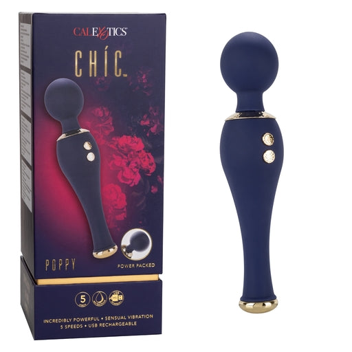 Chic Poppy Navy Blue Ultra-Plush Silicone Massager with 5 Vibration Levels and Gold Accents, Rechargeable, Waterproof > Sex Toys > Massage Wands - Tophatter Daily Deals