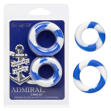 Admiral 2 Ring Set Premium Blue and White Silicone Enhancers, Stretchy and Comfortable > Cock Ring > Sets - Tophatter Daily Deals