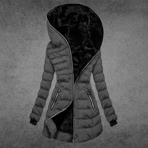 Warm Women's Quilted Jacket - Mid Thigh, Faux Fur Lined Gray - Tophatter Daily Deals