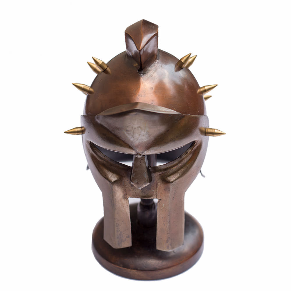 Spiked Brass Miniature Gladiator Maximus Helmet Display - TOPHATTER'S ARMORY DEALS Collectible Weapons - Tophatter Daily Deals