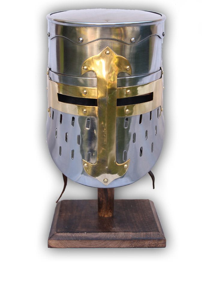 Knights Templar Crusader Helmet Medieval Armor 16 Guage With Stand - Tophatter's Guns'N'Weapons Store Collectible Weapons - Tophatter Daily Deals