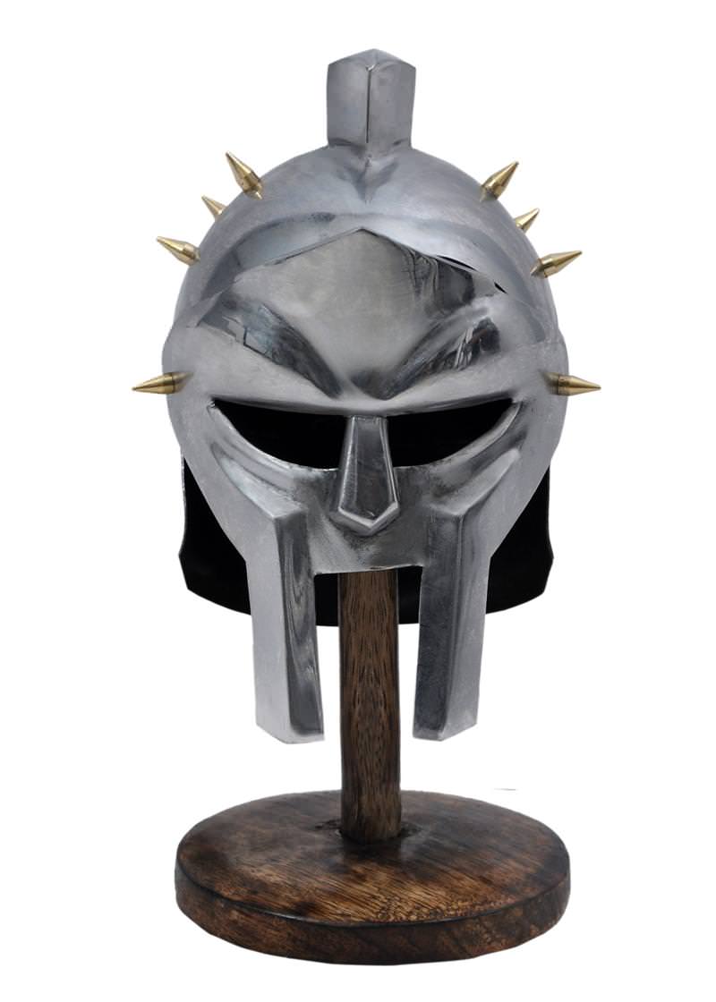 Miniature Roman Gladiator Helmet With Brass Spikes Includes Display Stand Collectible Weapons - Tophatter Daily Deals