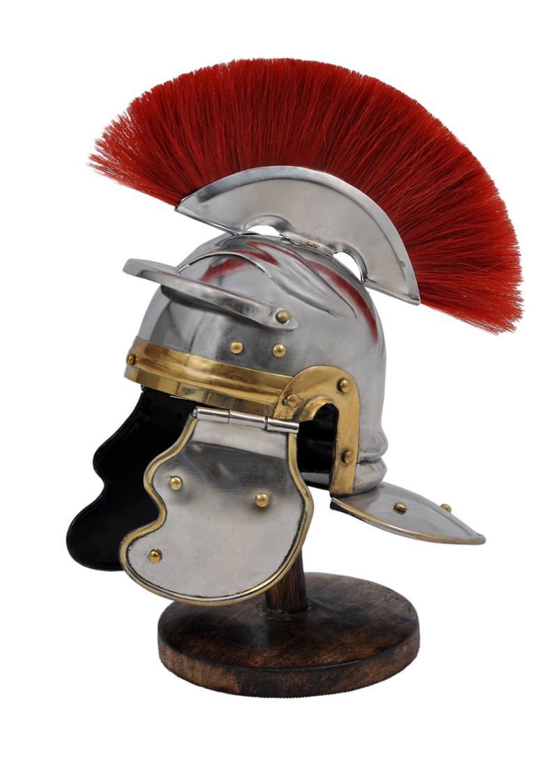 Miniature Roman Imperial Centurion Historical Helmet With Red Plume & Display Stand - TOPHATTER'S ARMORY DEALS Collectible Weapons - Tophatter Daily Deals