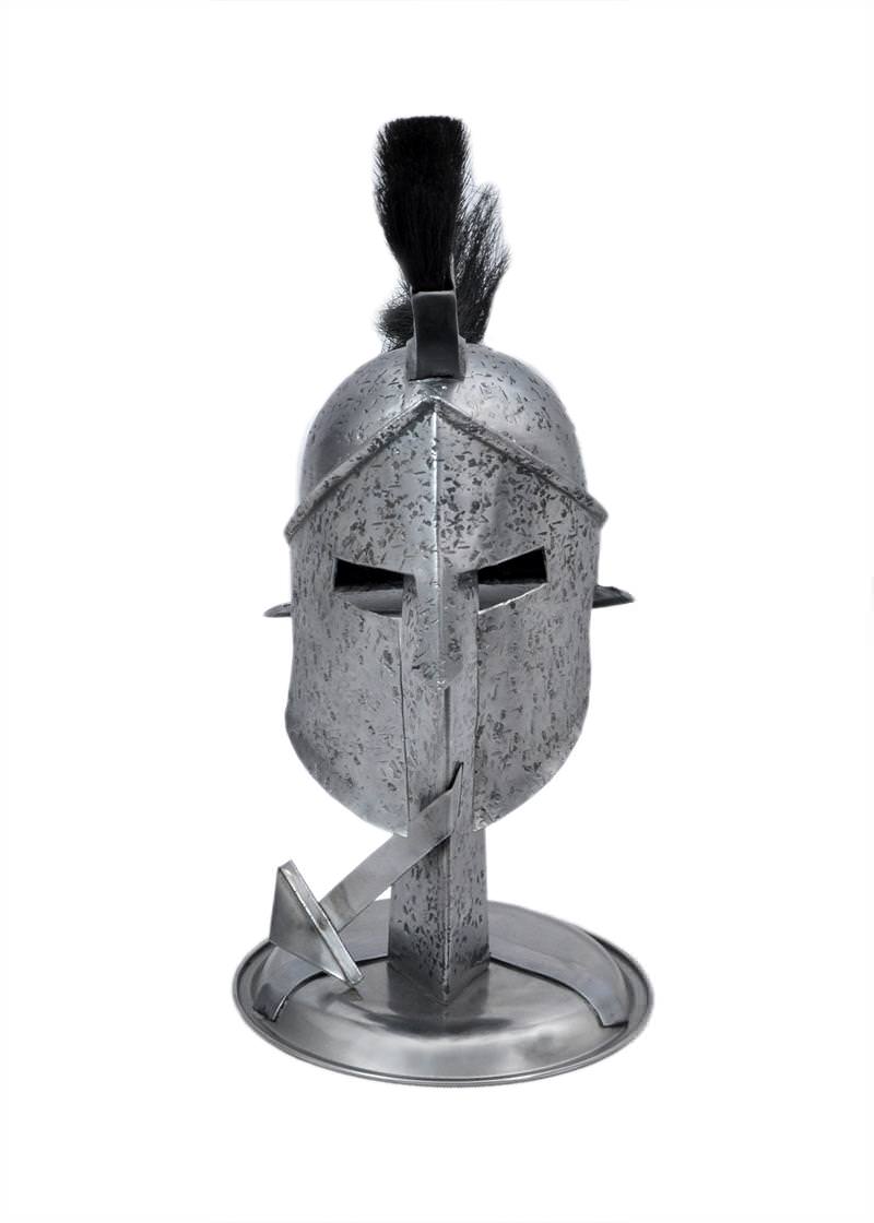 Miniature 300 Spartan Helmet Roman Armor With Black Plume & Display Stand - Tophatter's Army Products & Self Defense Collectible Weapons - Tophatter Daily Deals