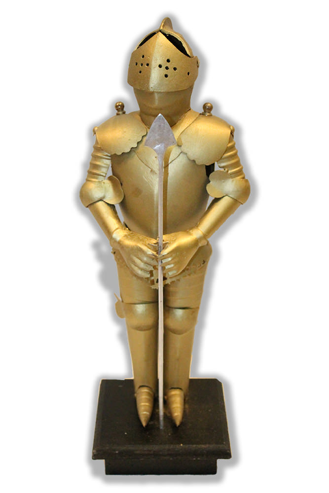 16" Tall Miniature Gold Finish Armor Bascinet Medieval Knight Suit Of Armour - Tophatter's Army Products & Self Defense Collectible Weapons - Tophatter Daily Deals
