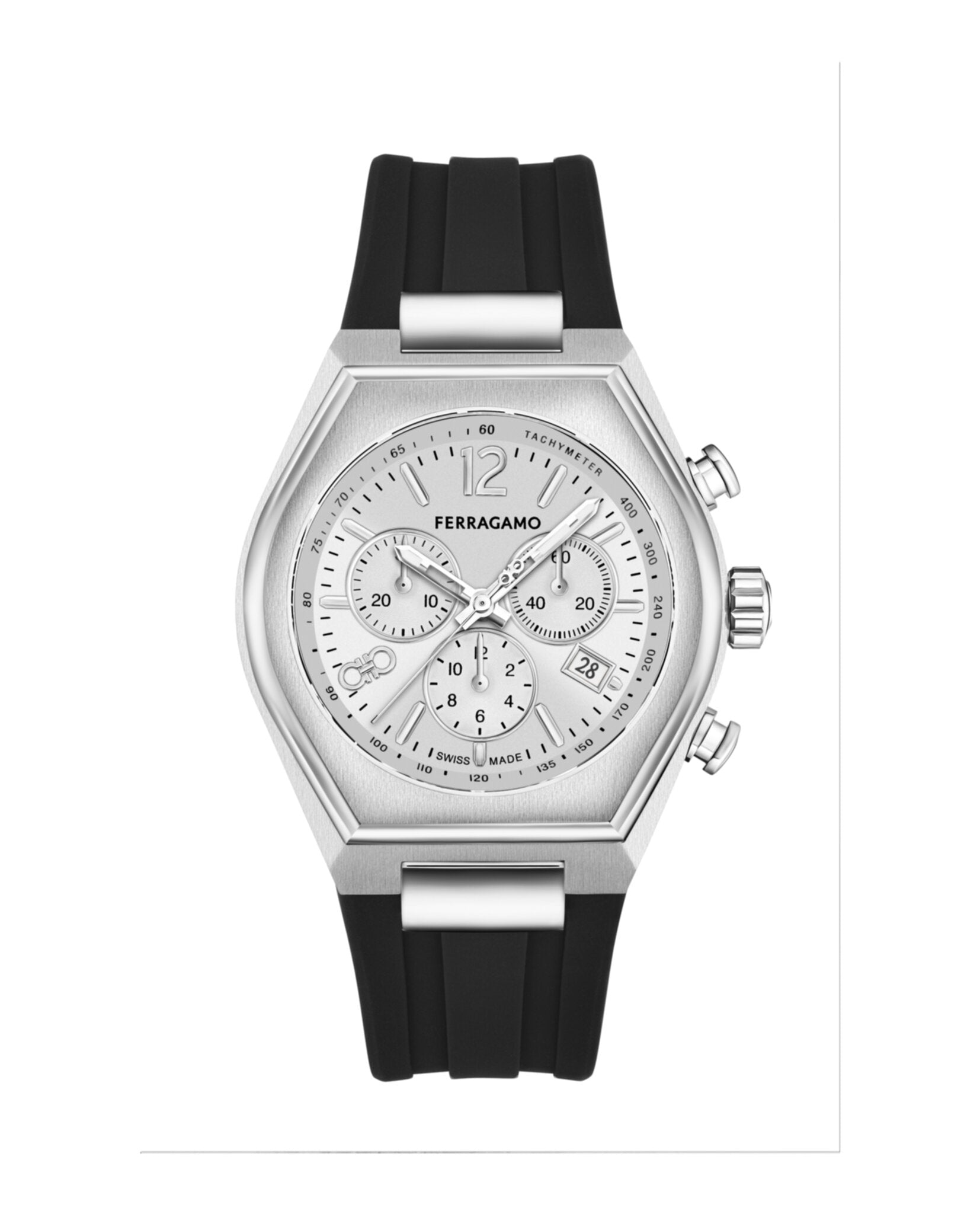 Ferragamo Tonneu Chrono Silicone Watch Stainless Steel Watches - Tophatter Daily Deals