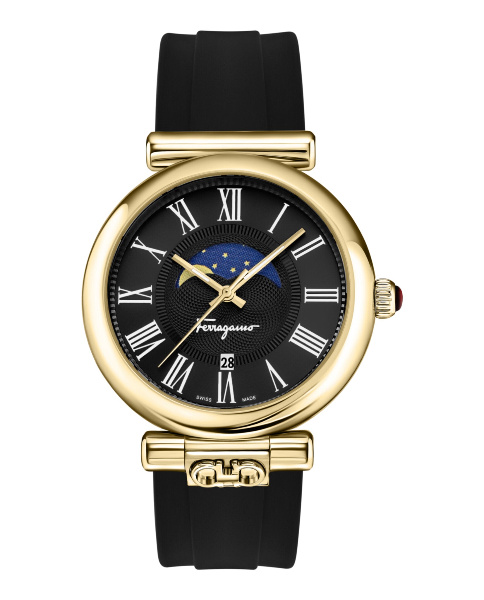Ferragamo Ora Moonphase Silicone Watch Gold Watches - Tophatter Daily Deals