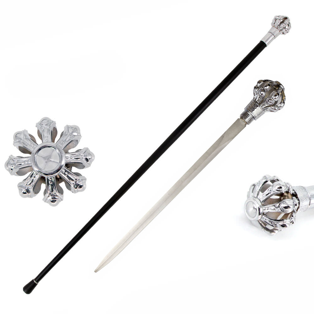 Silver Crown Knob Walking Cane Sword - TOPHATTER'S ARMORY DEALS Collectible Weapons - Tophatter Daily Deals