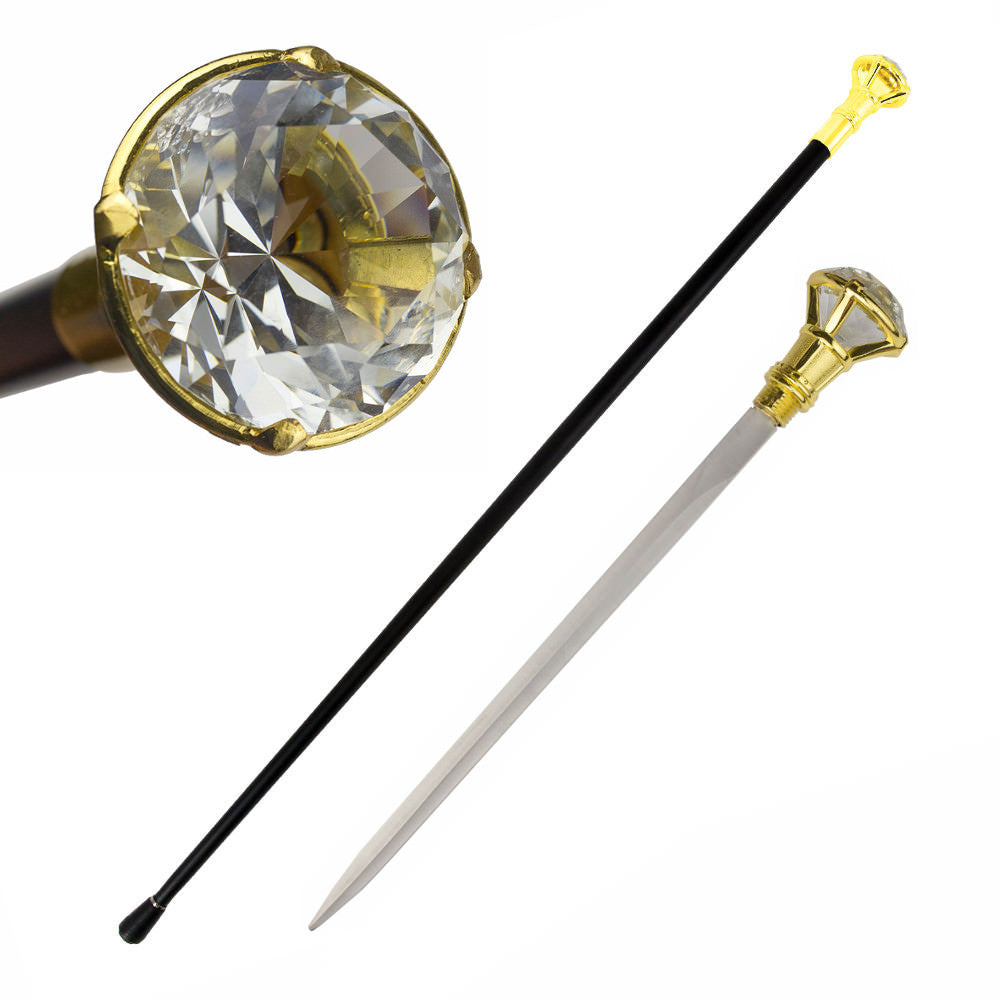 Decorative Crystal Knob Top Walking Cane Sword Collectible Weapons - Tophatter Daily Deals