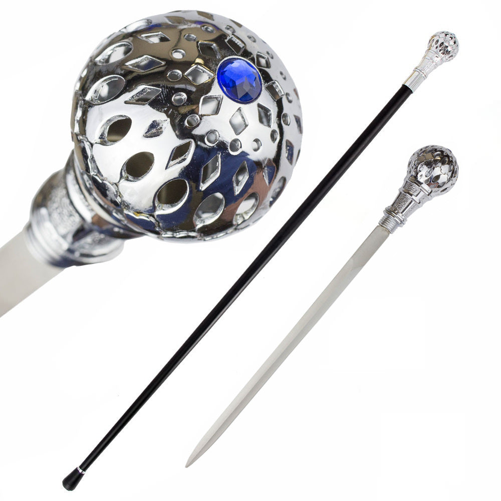 Silver Crown Jewel Knob Handle Walking Cane Sword Collectible Weapons - Tophatter Daily Deals