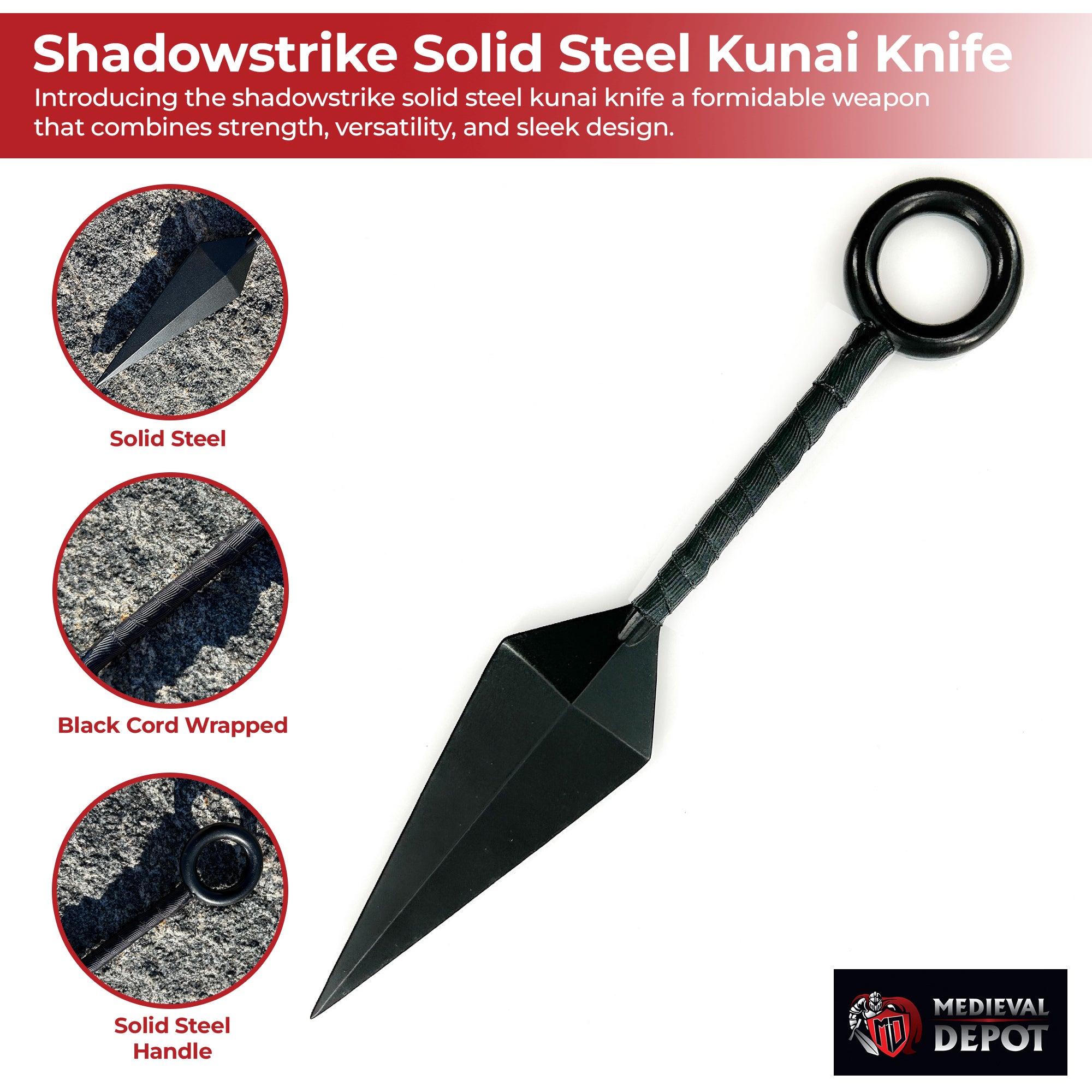 Shadowstrike Solid Steel Kunai Knife Throwing Knife - Tophatter Daily Deals