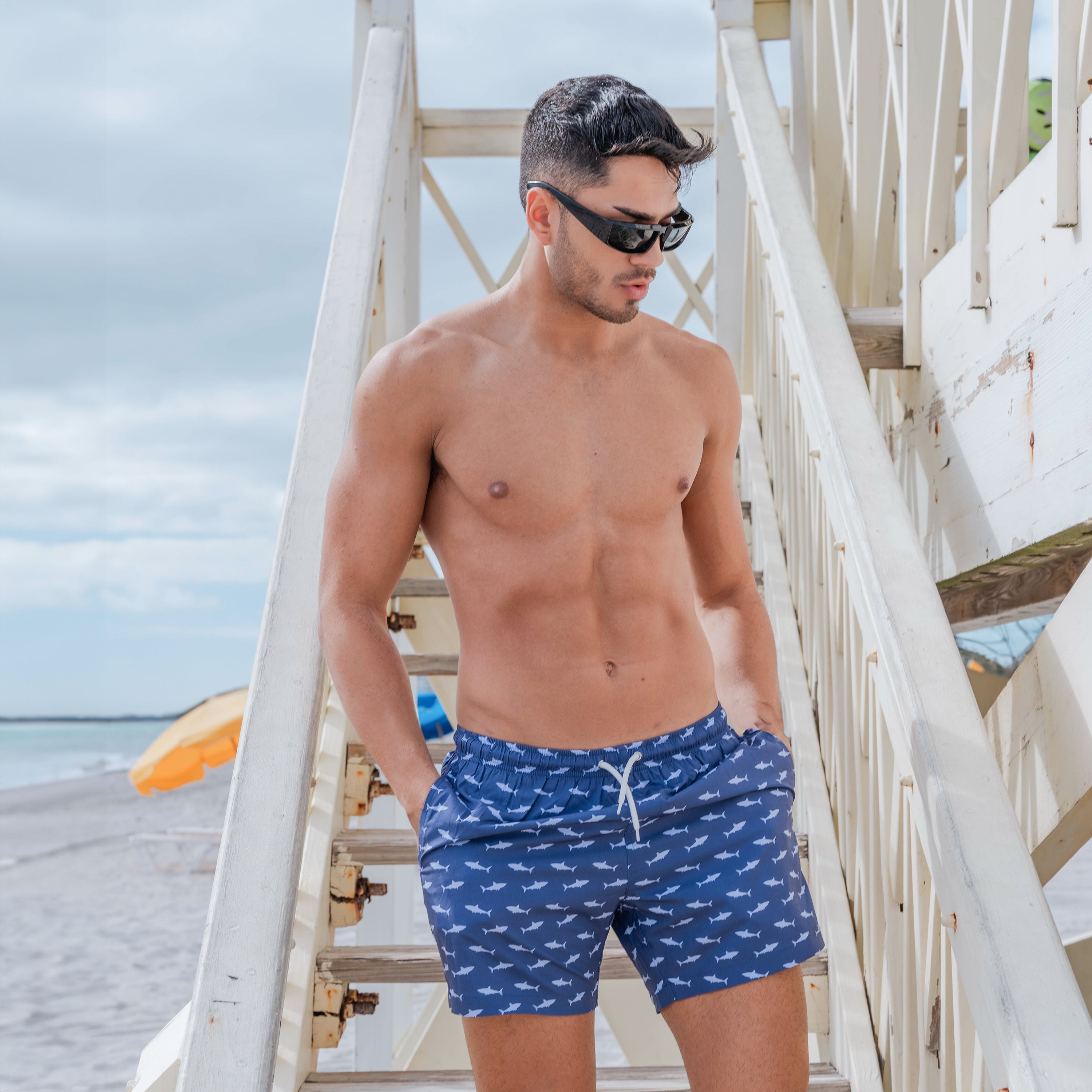 Bermies Shark Attack Swim Trunks Swimwear - Tophatter Daily Deals