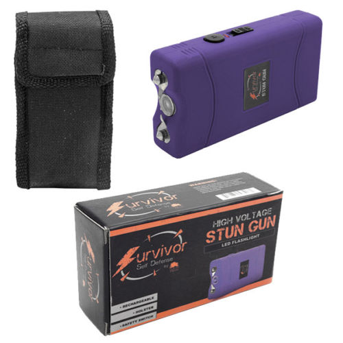 SURVIVOR High Voltage Rechargeable STUN GUN w/ LED & Holster Purple SD-StunGun - Tophatter Daily Deals