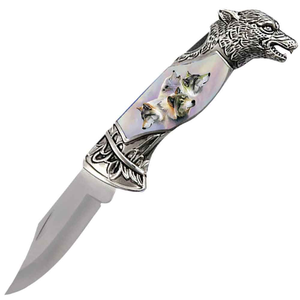 8" Overall Wolf Head Lockback Folding Pocket Knife in a Gift Box Style-10 - Tophatter's Guns'N'Weapons Store Collectible Weapons - Tophatter Daily Deals