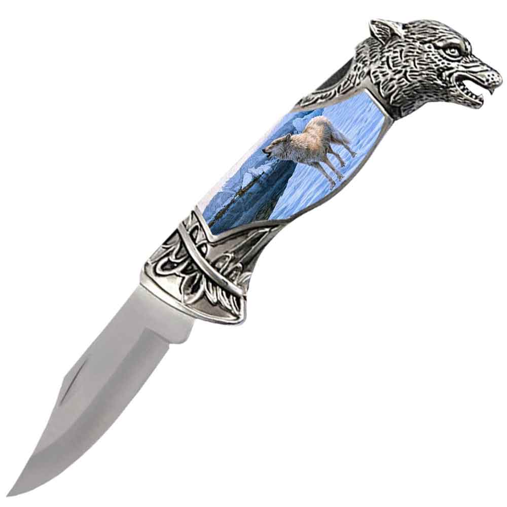 8" Overall Wolf Head Lockback Folding Pocket Knife in a Gift Box Style-9 - Tophatter's Guns'N'Weapons Store Collectible Weapons - Tophatter Daily Deals