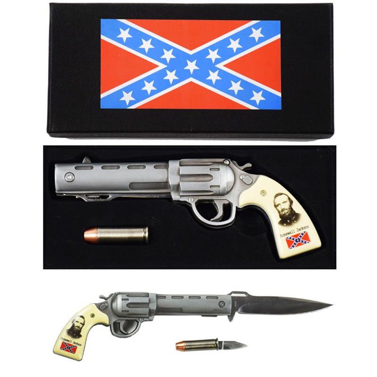 Stonewall Jackson Pistol Spring Assisted Gun Knife with Bullet Folding Knife Set - Tophatter's Guns'N'Weapons Store Collectible Weapons - Tophatter Daily Deals