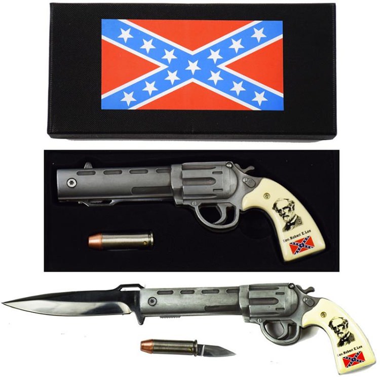 Robert E. Lee Pistol Spring Assisted Gun Knife with Bullet Folding Knife Set - Tophatter's Guns'N'Weapons Store Collectible Weapons - Tophatter Daily Deals