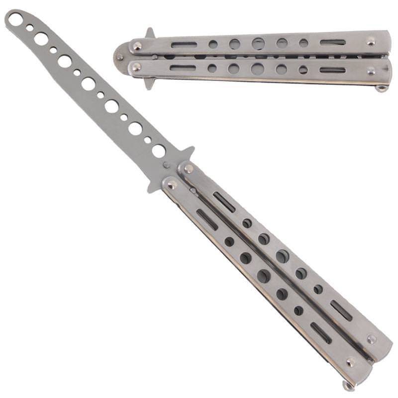 8.7" Silver Metal Practice Butterfly Balisong Trainer Training Knife Dull Tool Collectible Weapons - Tophatter Daily Deals