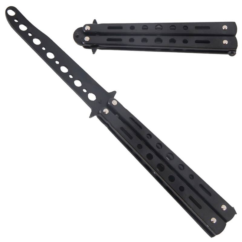 8.7" Black Metal Practice Butterfly Balisong Trainer Training Knife Dull Tool Collectible Weapons - Tophatter Daily Deals