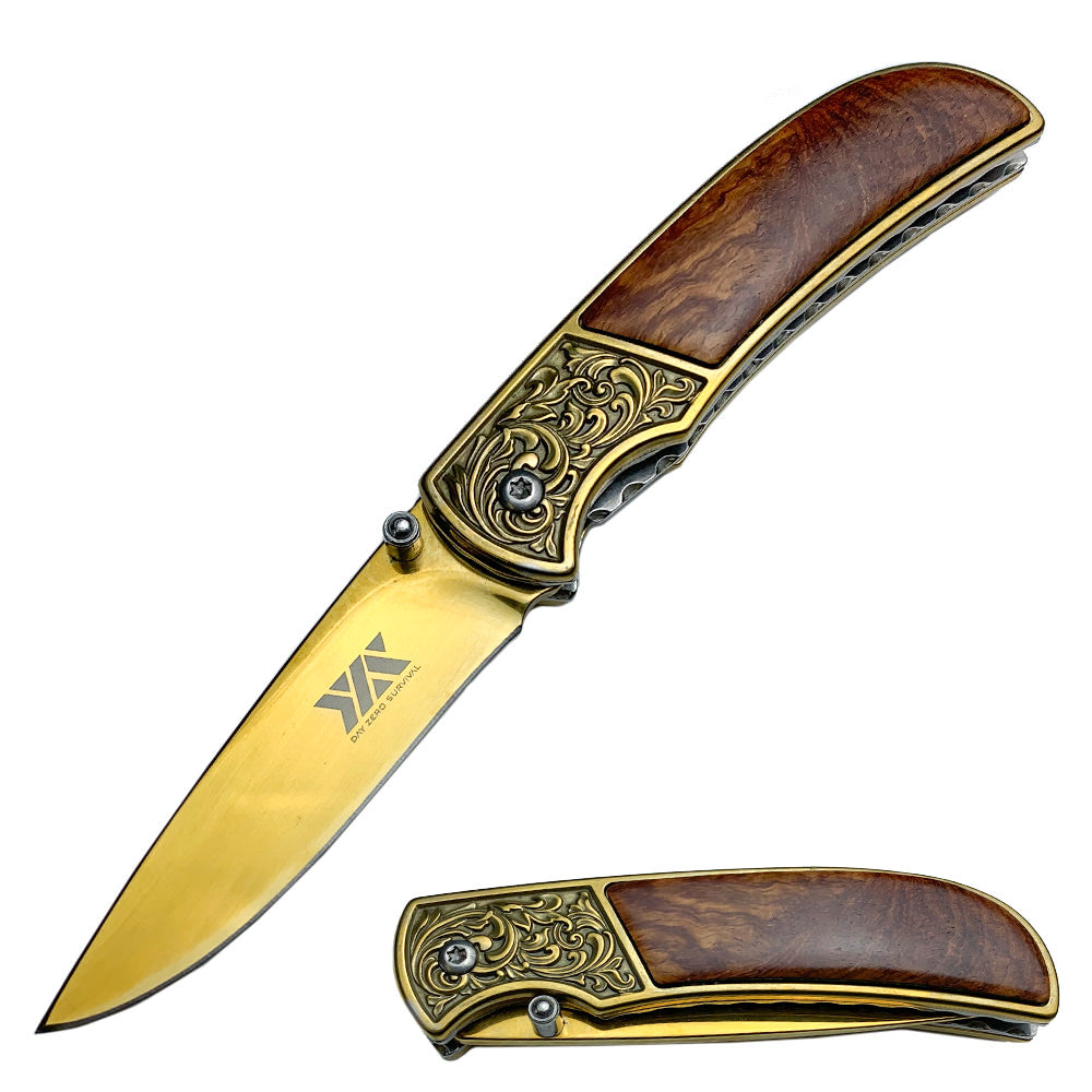 6.5" Gold Spring Assisted Open Folding Blade Pocket Knife Belt Clip - TOPHATTER'S ARMORY DEALS Collectible Weapons - Tophatter Daily Deals