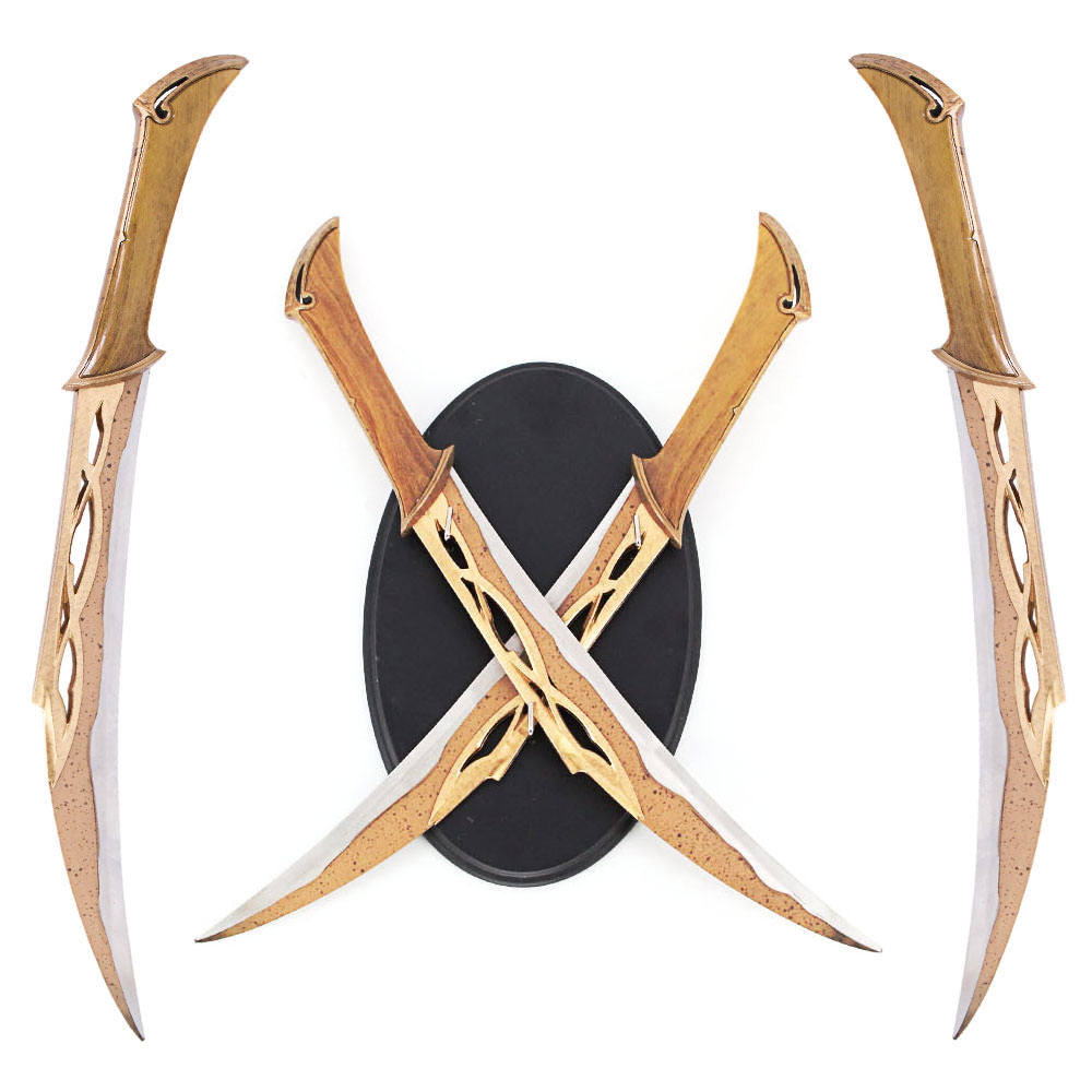 19" Set of 2 Fighting Knives Daggers Short Swords with Wooden Plaque - TOPHATTER'S ARMORY DEALS Collectible Weapons - Tophatter Daily Deals