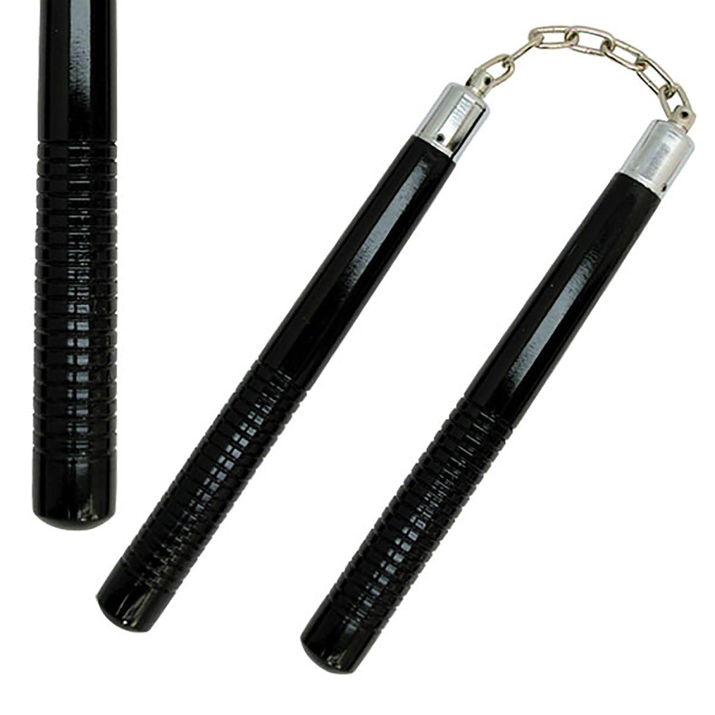 12" Black Wood Round Nunchaku With Grips - Tophatter's Guns'N'Weapons Store - FREE SHIPPING Collectible Weapons - Tophatter Daily Deals