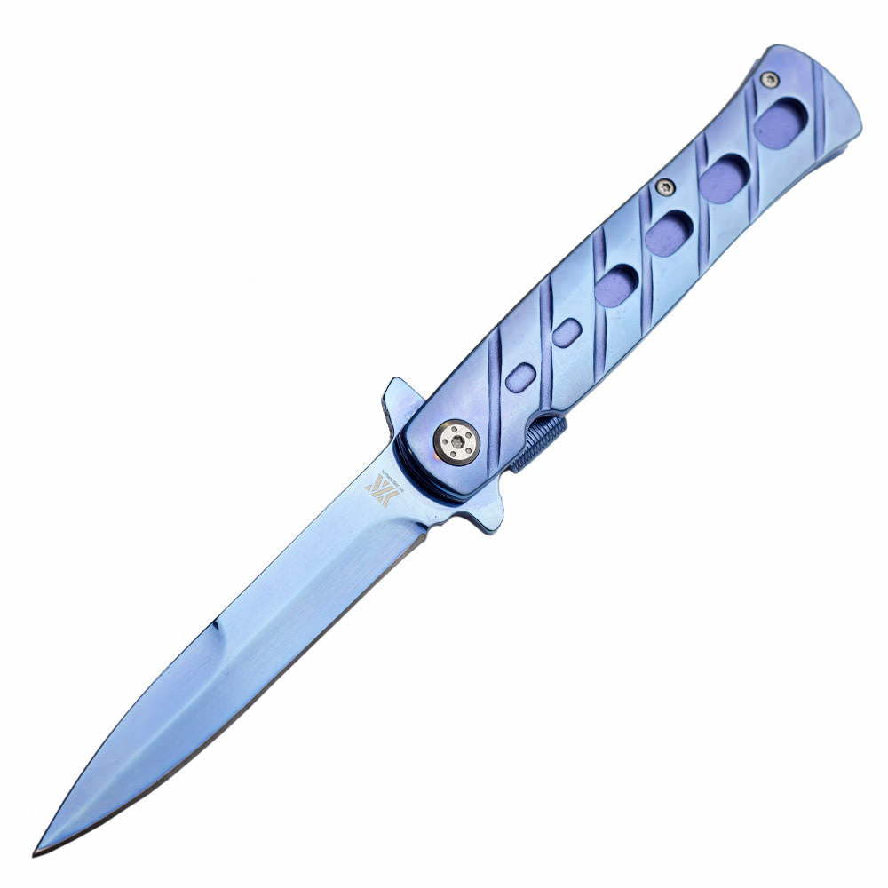 DZS Spring Assisted STILETTO God Father Style Pocket Knife with Clip Blue Collectible Weapons - Tophatter Daily Deals
