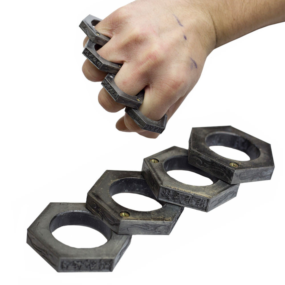 Hexagon Kung Fu Finger Magic Ring Self Defense Knuckle Survival Tool - Tophatter's Guns'N'Weapons Store Collectible Weapons - Tophatter Daily Deals
