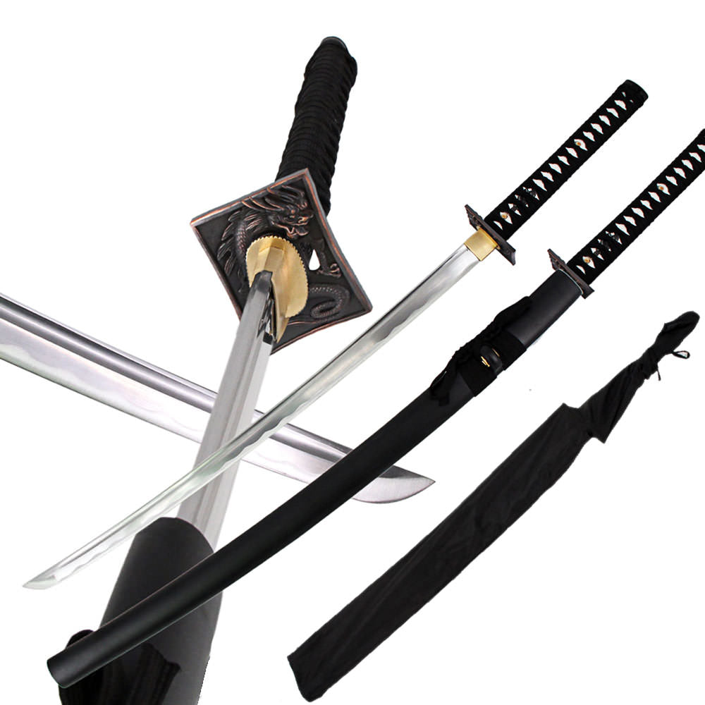 Japanese Black Knight Dragon Warrior Carbon Steel Katana - TOPHATTER'S ARMORY DEALS Collectible Weapons - Tophatter Daily Deals
