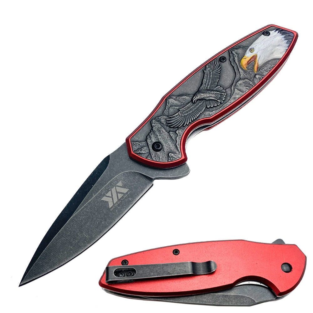 8" American Bald Eagle Spring Assisted Folding Pocket Knife Red - Tophatter's Guns'N'Weapons Store - FREE SHIPPING Collectible Weapons - Tophatter Daily Deals