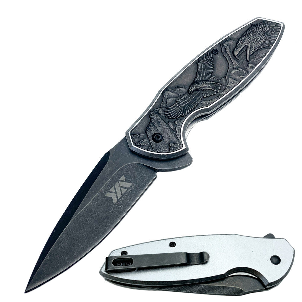 8" American Bald Eagle Spring Assisted Folding Pocket Knife Silver - Tophatter's Army Products & Self Defense Collectible Weapons - Tophatter Daily Deals