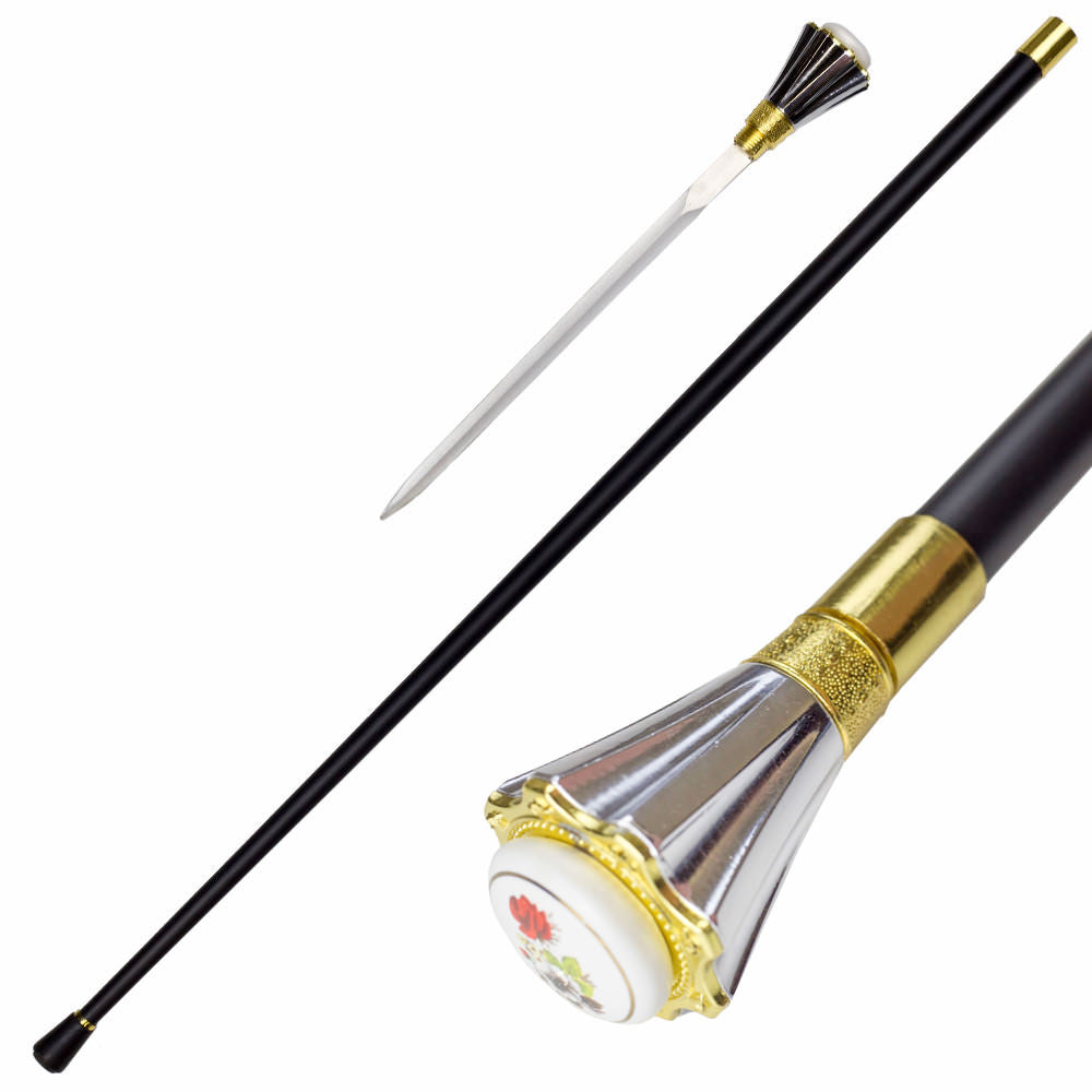 Famille Rose Silver Vase Handle Walking Cane Sword - Tophatter's Guns'N'Weapons Store Collectible Weapons - Tophatter Daily Deals