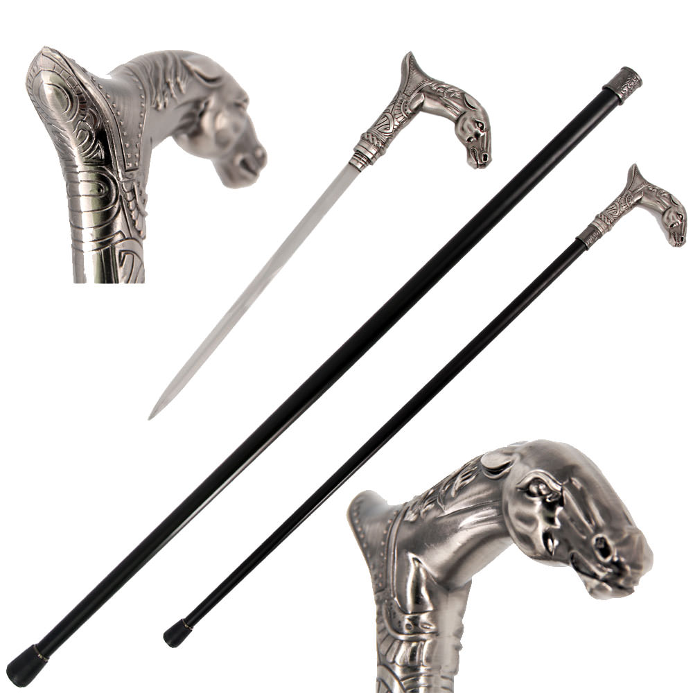 36" Horse Artisan Intricate Carved Gentleman's Cane Sword Collectible Weapons - Tophatter Daily Deals