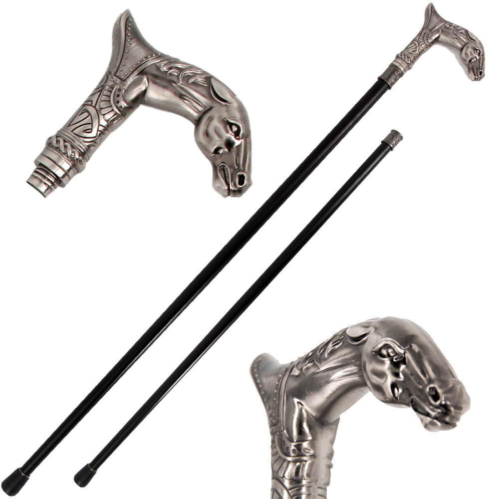36" Horse Artisan Intricate Carved Walking Stick Gentleman's Cane Collectible Weapons - Tophatter Daily Deals