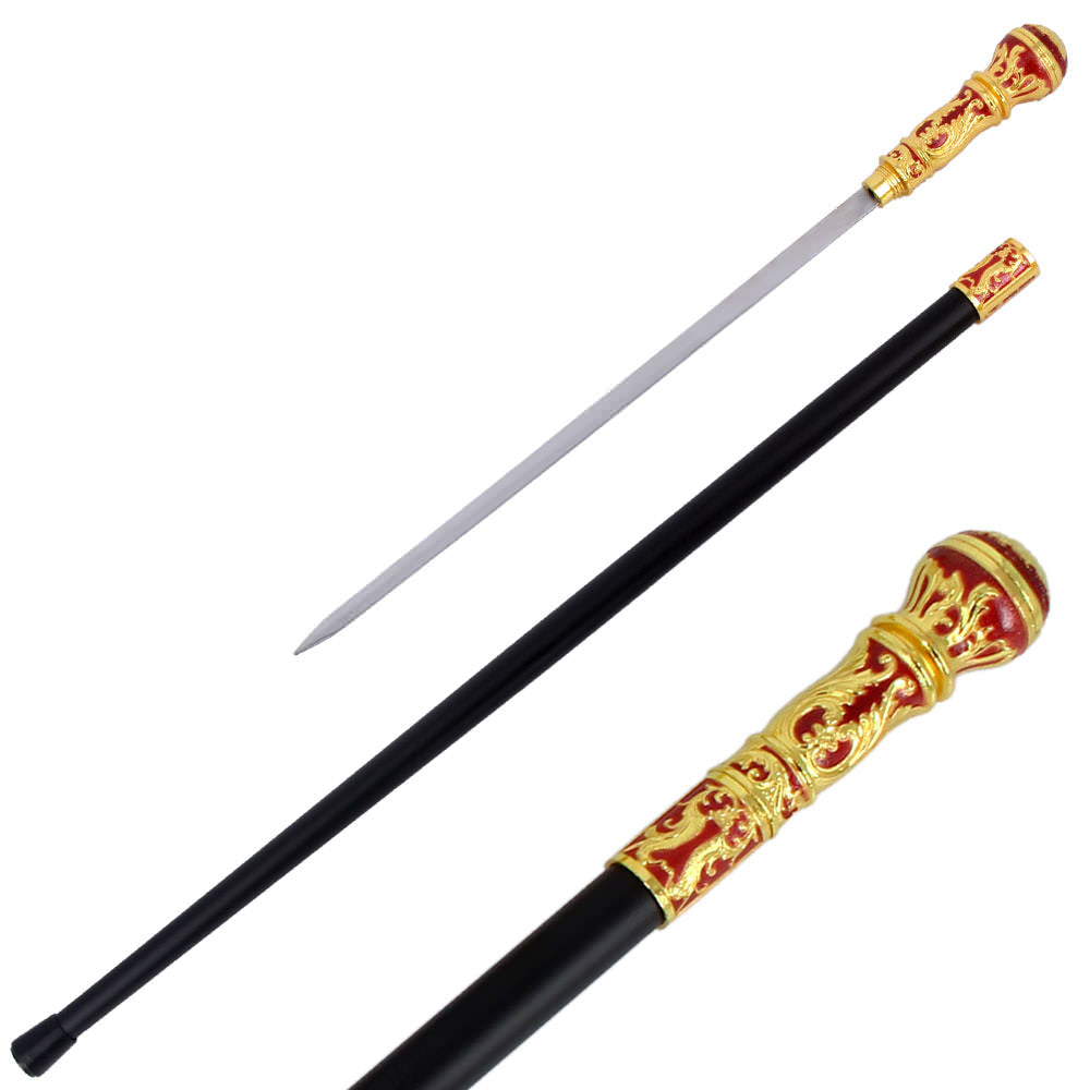 36" Golden Red Knob Deluxe Steel Cane Sword Collectible Weapons - Tophatter Daily Deals