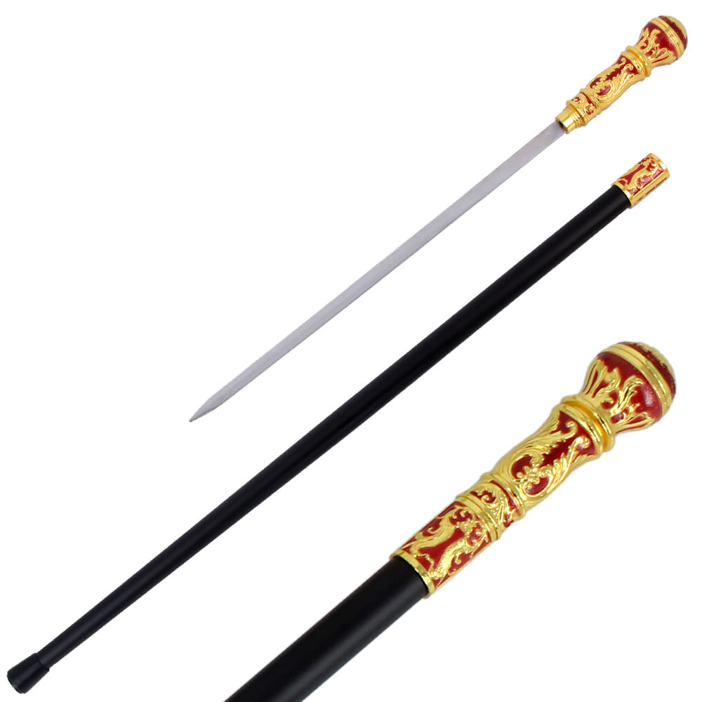 36" Golden Red Knob Deluxe Steel Cane Sword - TOPHATTER'S ARMORY DEALS Collectible Weapons - Tophatter Daily Deals