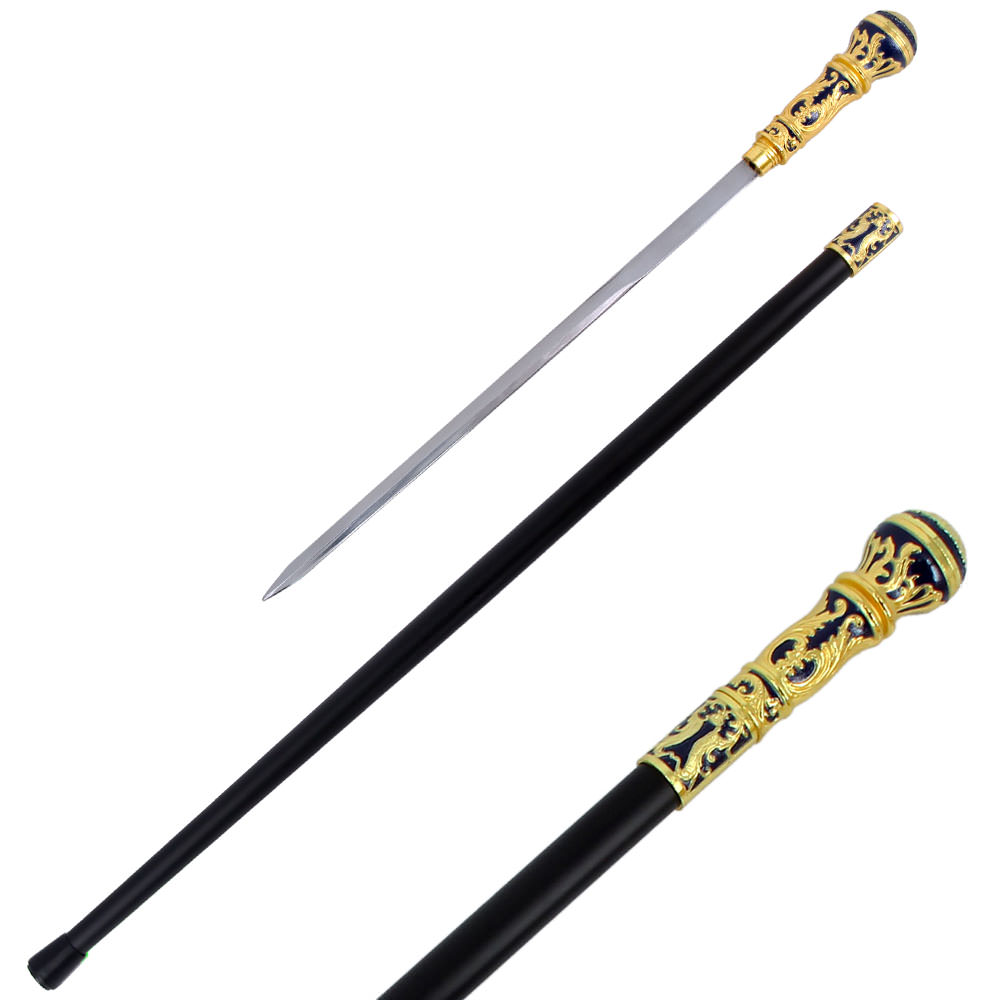 36" Golden Blue Knob Deluxe Steel Cane Sword - Tophatter's Inc. Weapons Store Online Collectible Weapons - Tophatter Daily Deals