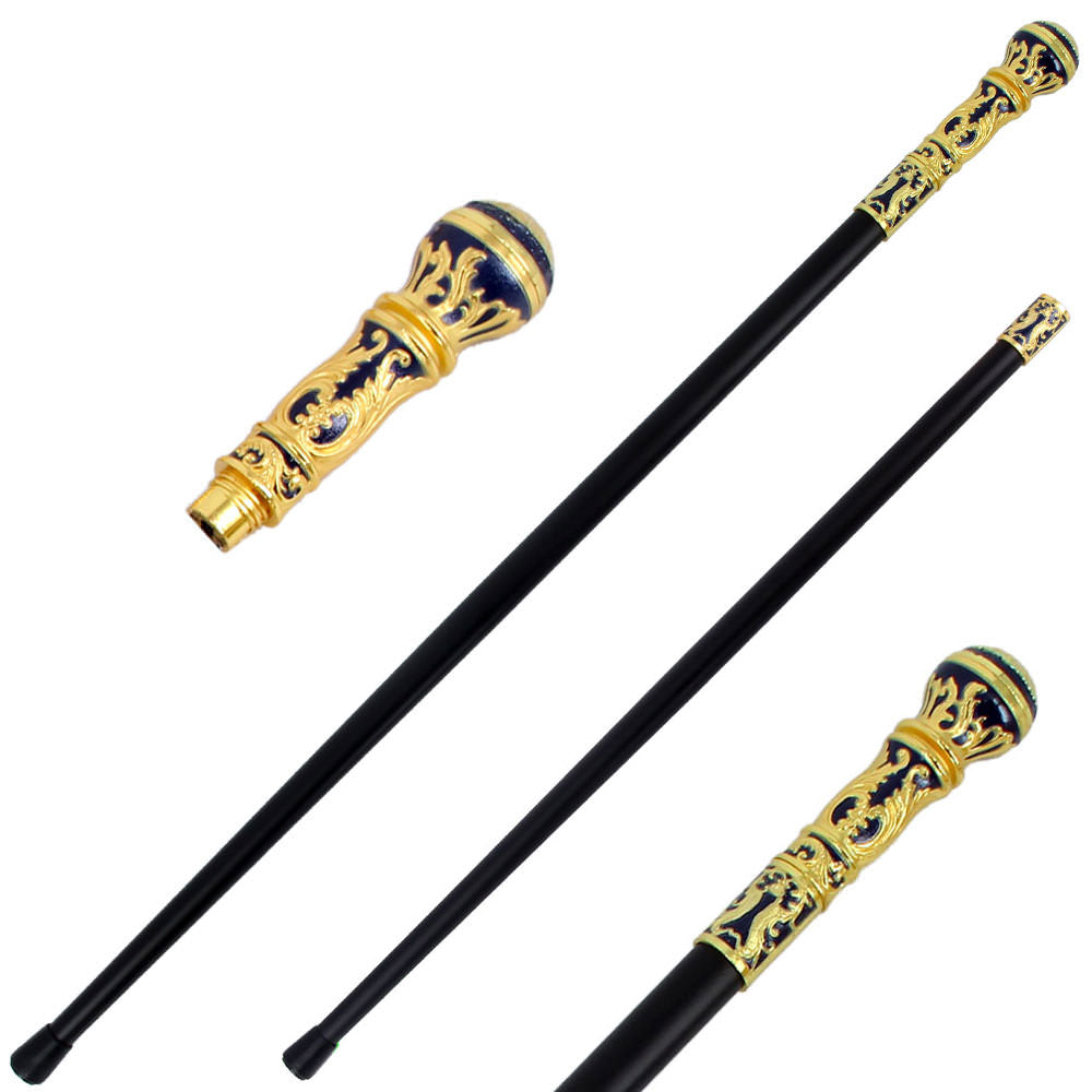 36" Golden Blue Knob Deluxe Steel Walking Stick Gentleman's Cane Collectible Weapons - Tophatter Daily Deals