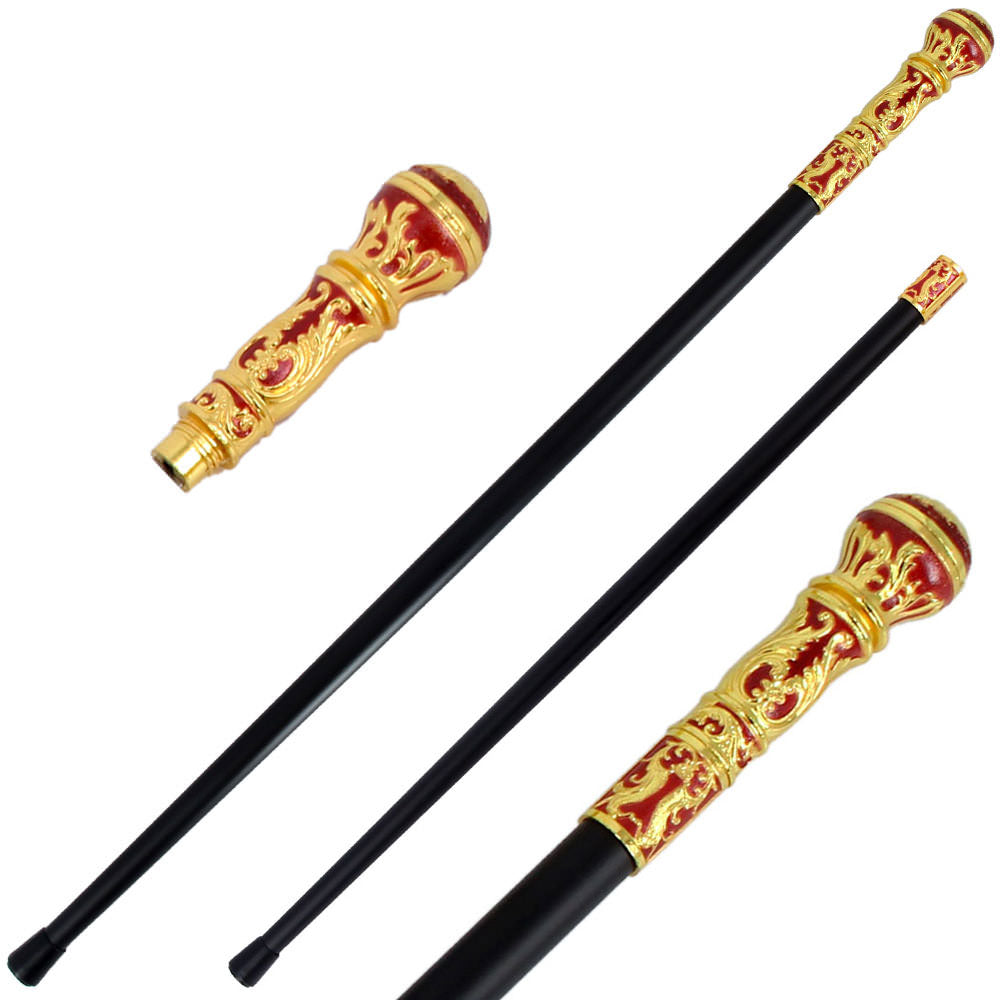 36" Golden Red Knob Deluxe Steel Walking Stick Gentleman's Cane Collectible Weapons - Tophatter Daily Deals
