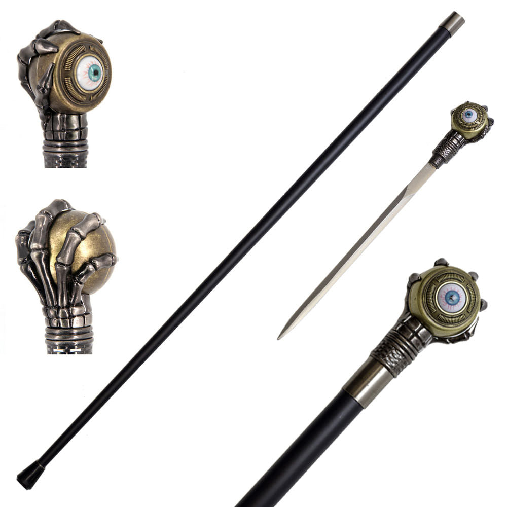 Rolling Evil Eye Swagger Cane Sword With Skeletal Hand Handle - Tophatter's Guns'N'Weapons Store Collectible Weapons - Tophatter Daily Deals