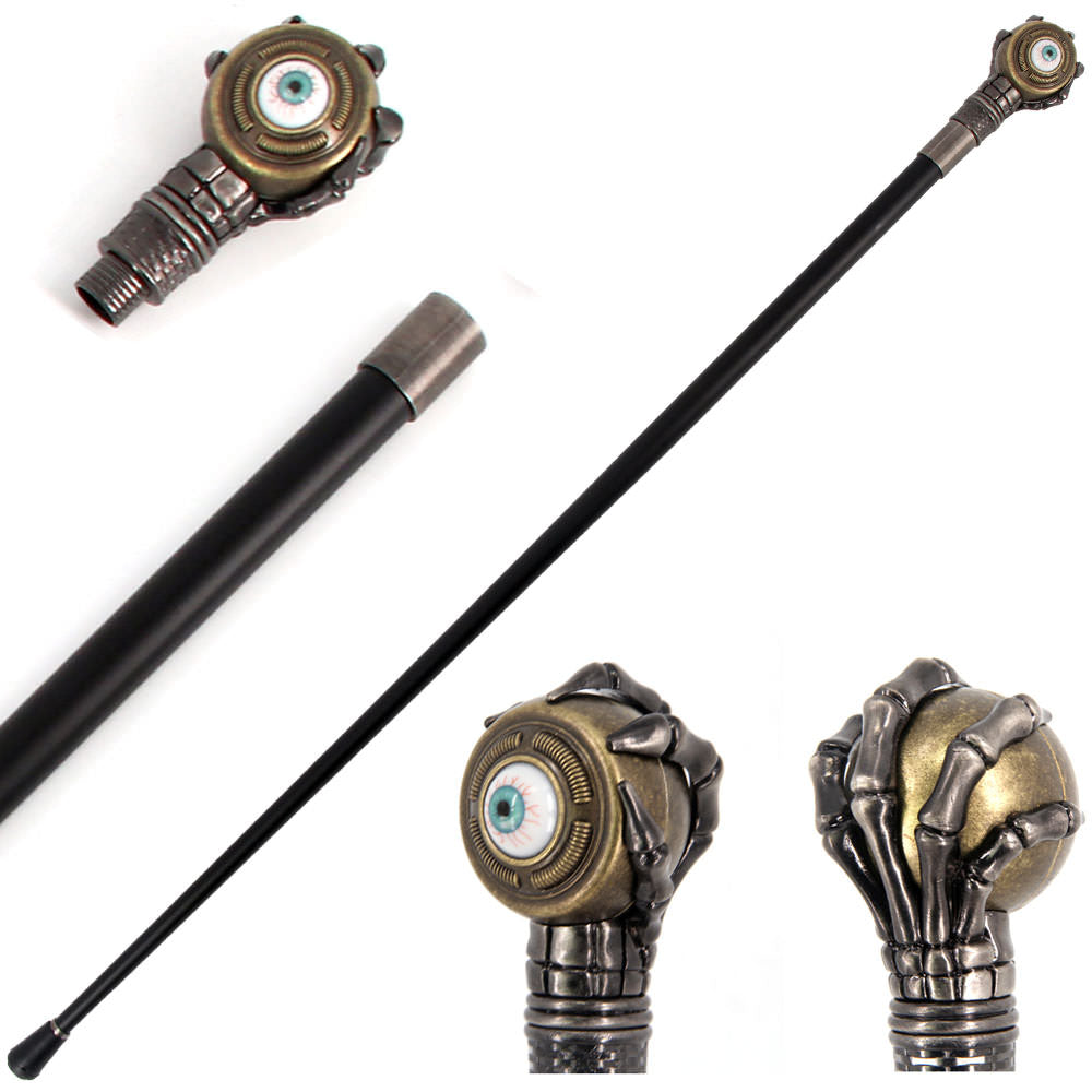 Rolling Evil Eye Cane Staff with Skeletal Hand Handle - TOPHATTER'S ARMORY DEALS Collectible Weapons - Tophatter Daily Deals
