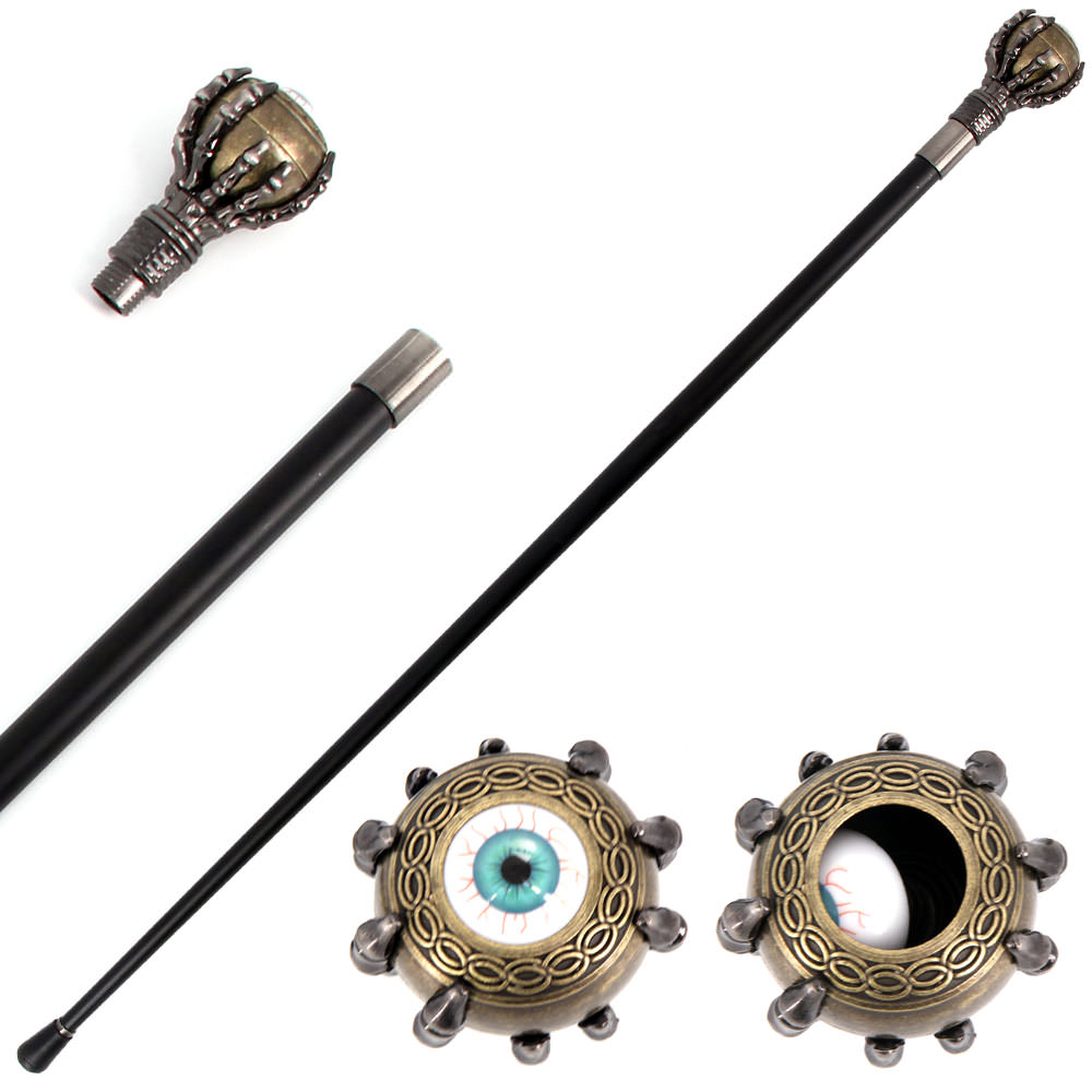 37" Rolling Evil Eye Swagger Cane Staff with Skeletal Hand Handle - TOPHATTER'S ARMORY DEALS Collectible Weapons - Tophatter Daily Deals