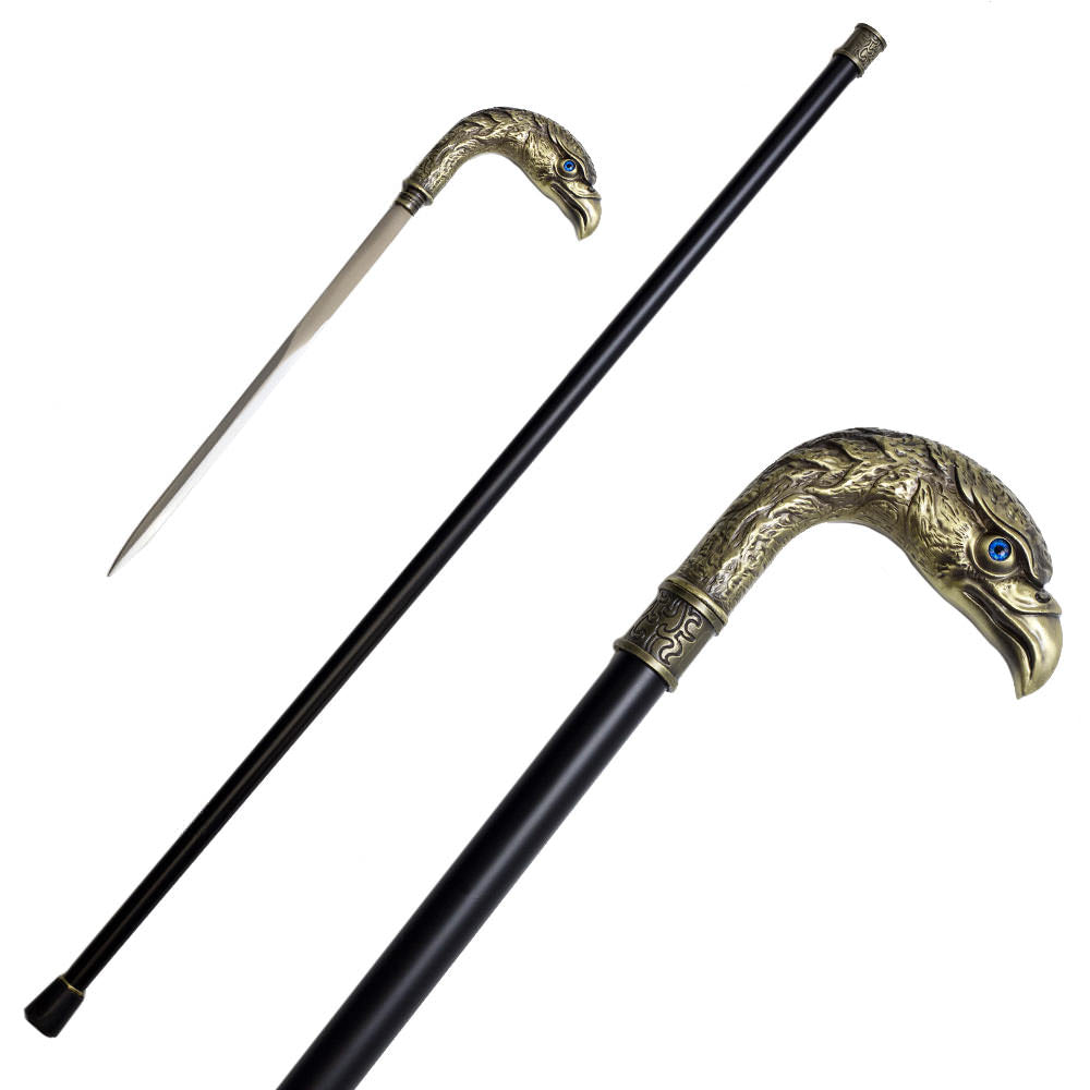 36.5 Inches Brass Finish Eagle Head Luxury Cane Sword Collectible Weapons - Tophatter Daily Deals