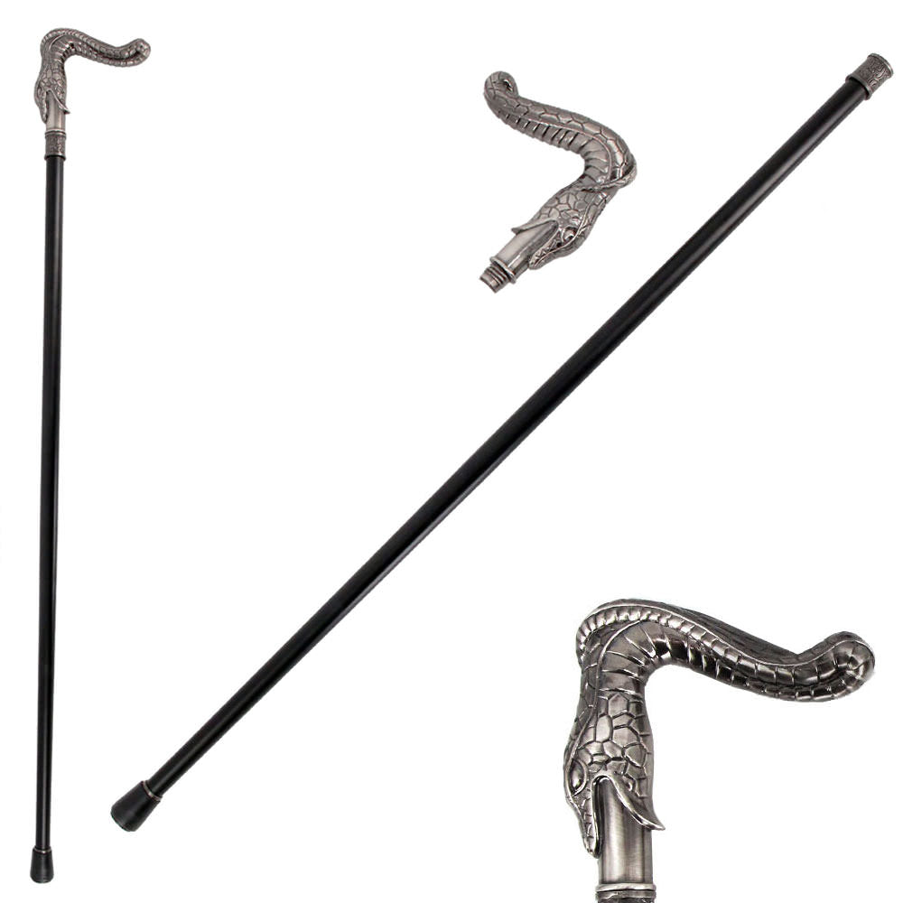 36.5 Inches Silver Burst Snake Head Cane Staff - TOPHATTER'S ARMORY DEALS Collectible Weapons - Tophatter Daily Deals