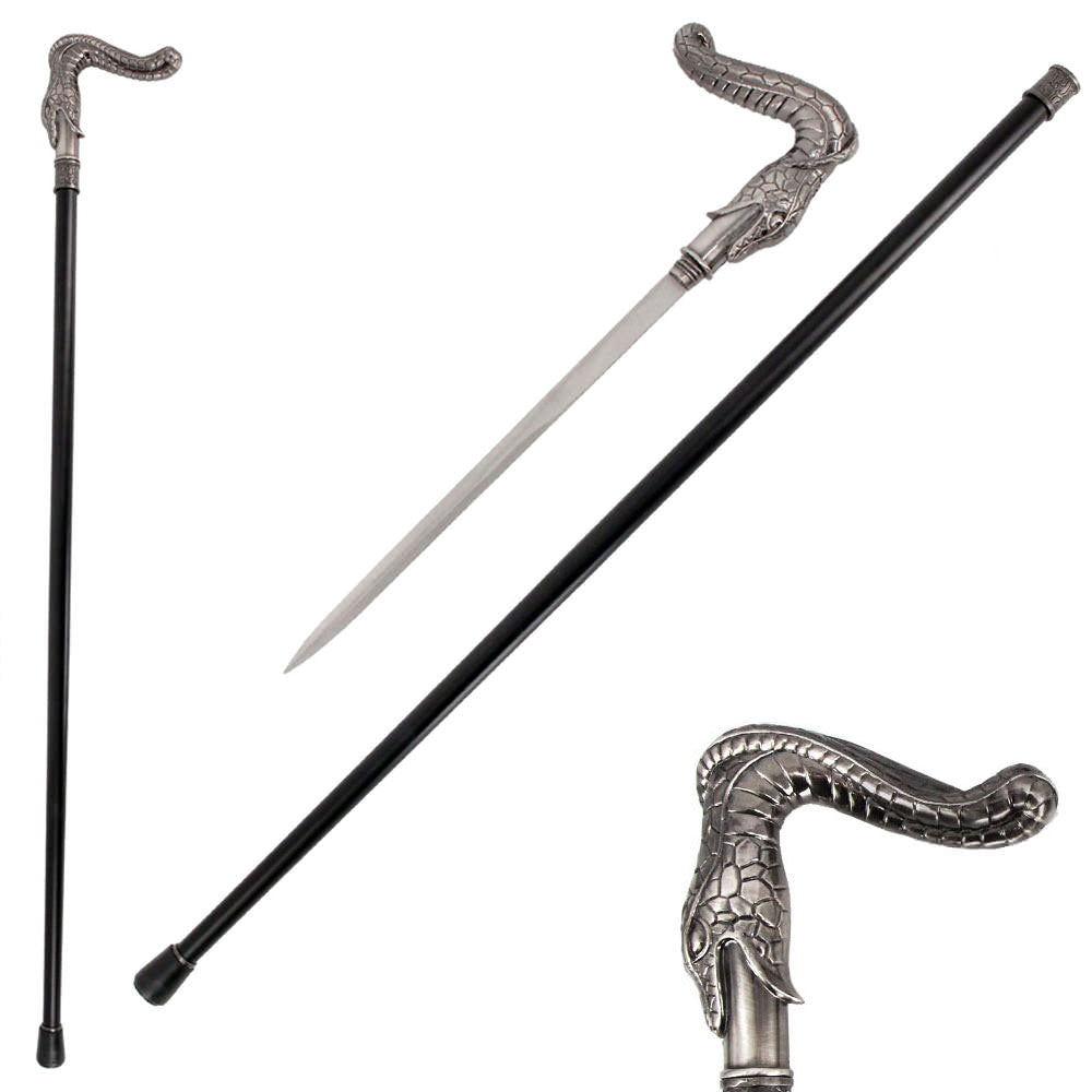 36.5 Inches Silver Burst Snake Head Cane Sword - Tophatter's Army Products & Self Defense Collectible Weapons - Tophatter Daily Deals