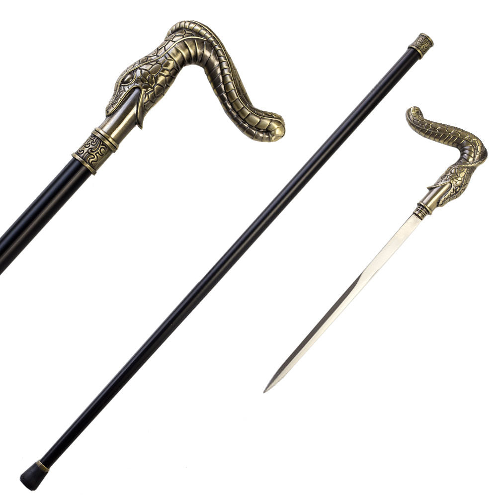36.5 Inches Brass Finish Burst Snake Head Cane Sword Collectible Weapons - Tophatter Daily Deals
